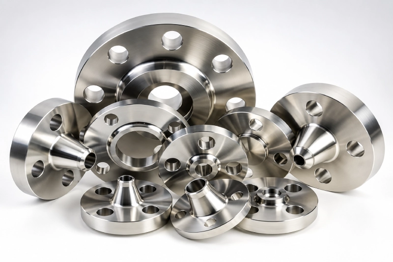 Family of industrial flanges - weld neck, slip-on, socket weld, threaded, lap joint and blind flanges